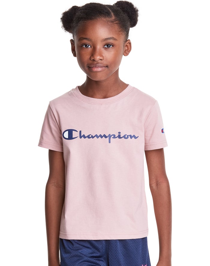 Champion Classic Script Logo Coral T-Shirt Girls - South Africa QJWPOE458